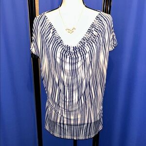 Liz Claiborne Navy and White Striped Blouse